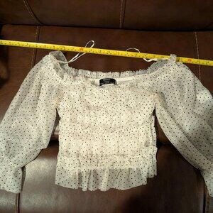 Beautiful Bershka White Polka Dot Smocked Crop Top XS